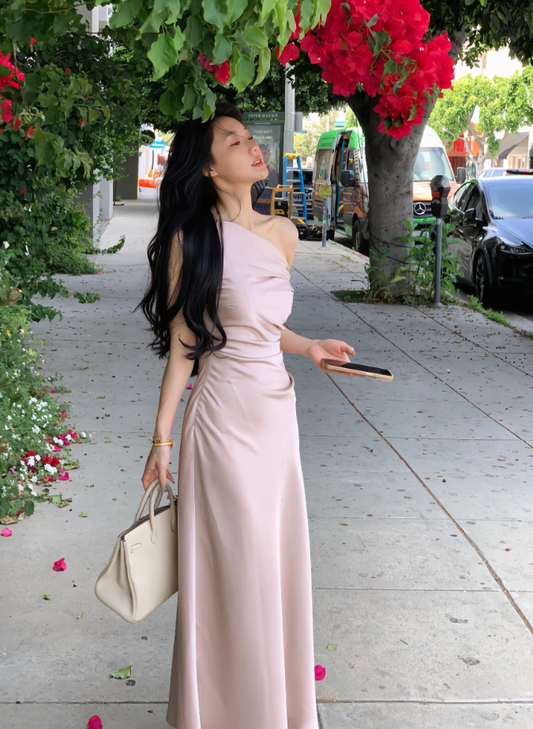 Elegant Bodycon Satin Long Dress Women Off Shoulder Solid French Mermaid Wedding Evening Party Gown     S5395