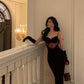 Red velvet suspender dress winter new banquet dress      S5677