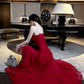 Design Red ruffled dress mermaid long party dress    S6047