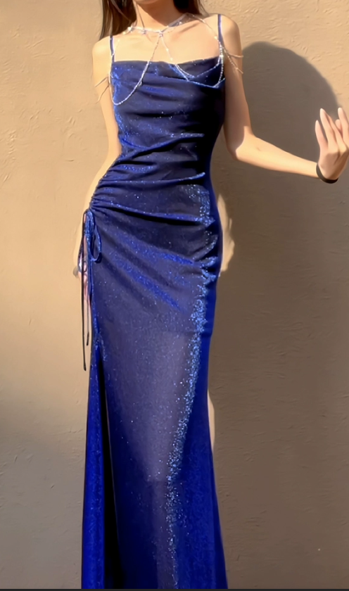 Blue shiny dress birthday party dress      S5472