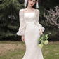 Elegant Lace Long-sleeve Mermaid Wedding Dress      S5436