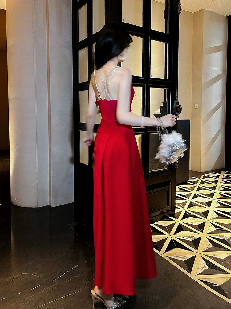 Backless evening dress red long party dress      S6162