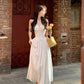 Fairy long v-neck white suspender dress     S5792