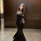 V-neck long-sleeved dress long sleeves mermaid long lace party dress     S5908