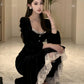 Black velvet dress for women winter birthday dress party dress      S5877