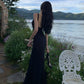 Sexy backless square neck black dress for women mermaid long dress    S5865