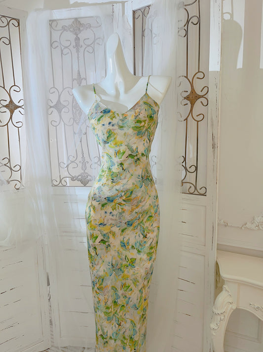 painting new long floral dress party dress     S6038