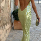 Spaghetti Straps Green Sequin Long Prom Dress Backless Evening Party Dress      S5884