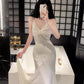 satin mermaid ruffle dress party evening dress    S6103