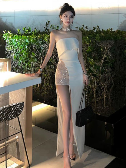 Birthday dress strapless white party dress       S5814