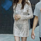 silver sequin long-sleeved dress round neck outer wear T-shirt top     S6032