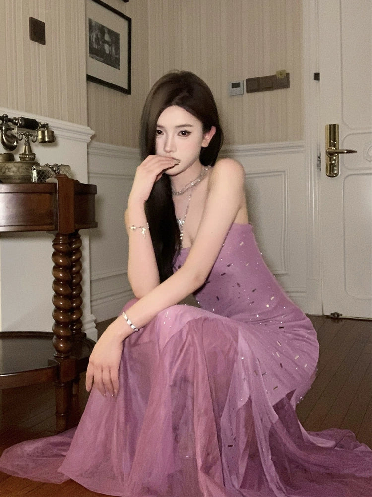 Purple sexy dress for women long mermaid party dress      S5873