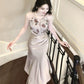 Satin printed mermaid dress long party dress      S6040