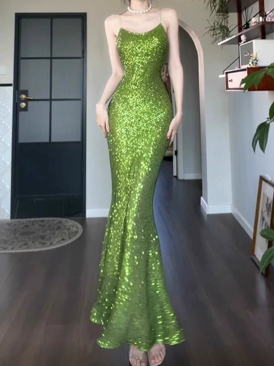 banquet evening dress Christmas outfit sequin green mermaid dress       S5772