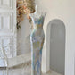 printed party dress long evening sleeveless dress   S5955