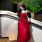 Design Red ruffled dress mermaid long party dress    S6047