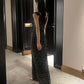 Black floral vintage dress long party dress evening dress       S6204