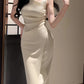 white simple dress long party dress    S6057