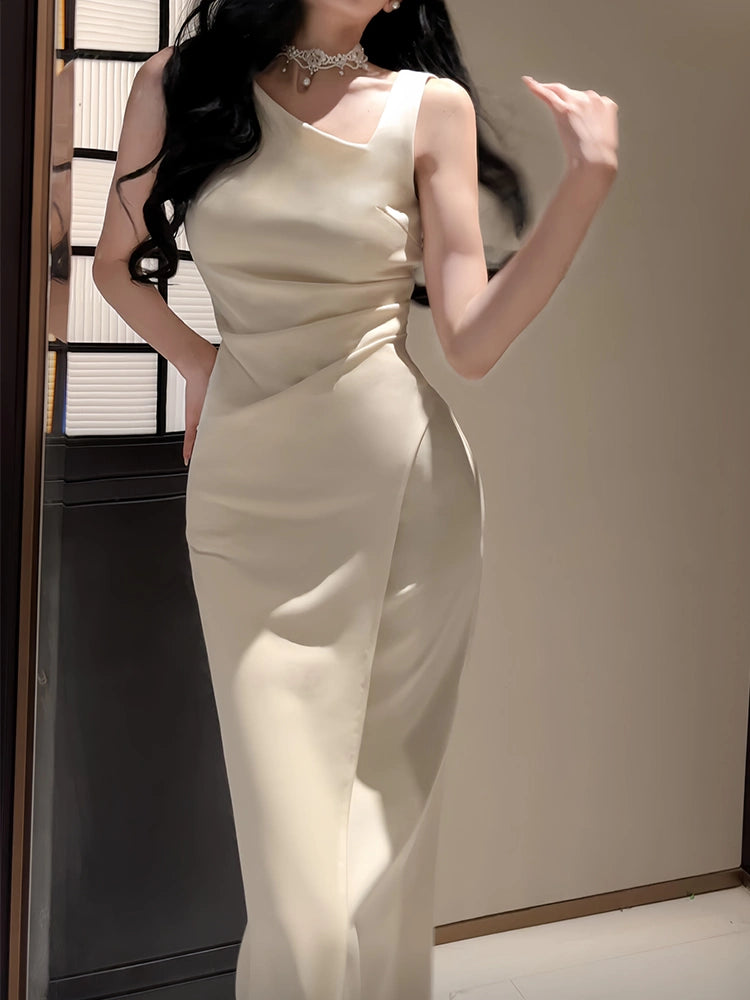 white simple dress long party dress    S6057