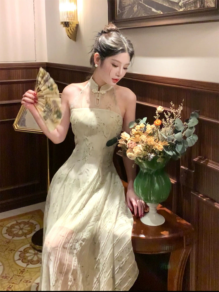 New style ink painting dress women's summer new long party dress       S6034