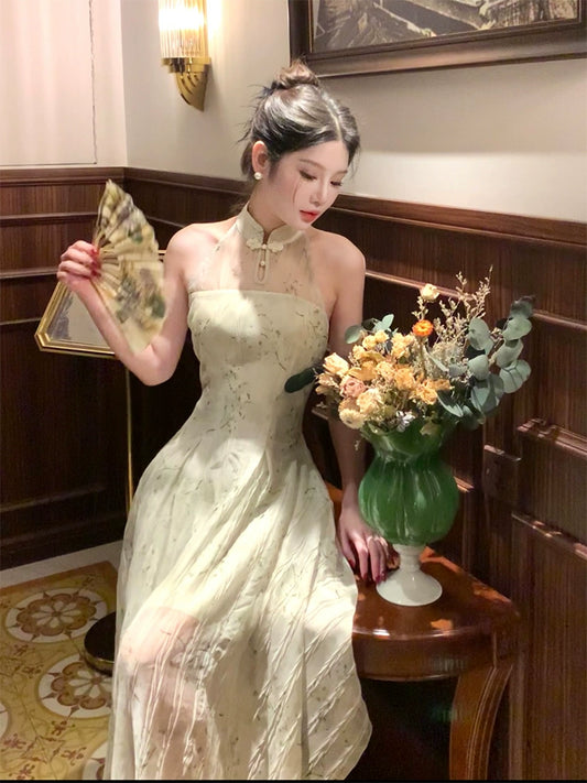 New style ink painting dress women's summer new long party dress       S6034