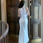 Silk splicing satin mermaid halter neck dress     S6037