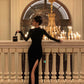 Black velvet slit dress new style long party dress     S5631