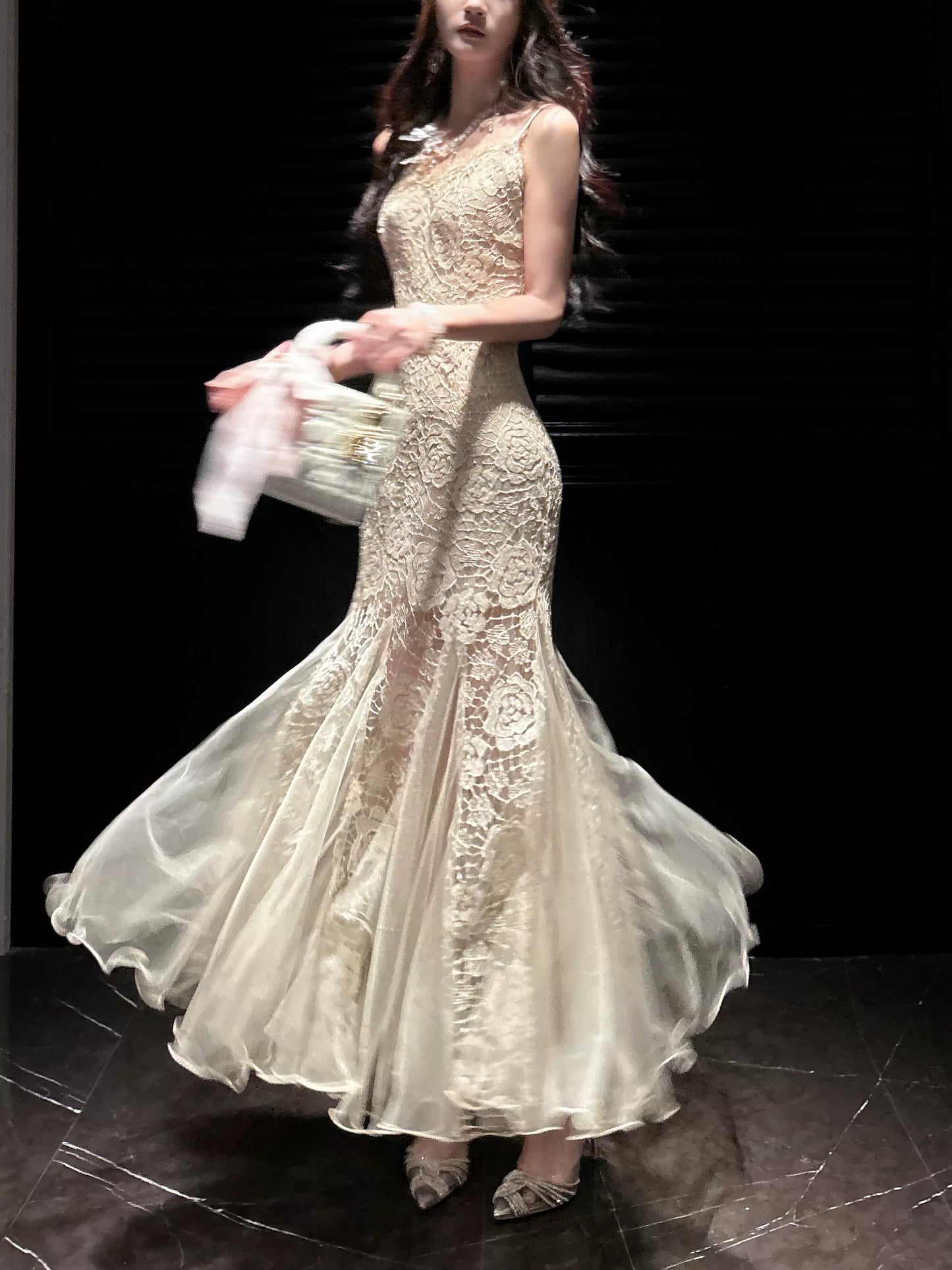 elegant rose lace mermaid party dress      S6145