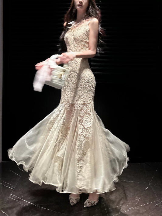 elegant rose lace mermaid party dress      S6145