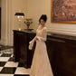 Retro dress women 2025 new lace splicing design long dress     S5650