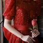 Sparkling Burgundy Evening Dress Puff Sleeve Princess Dresses      S5433