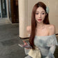 Off-shoulder print long sleeve dress sexy mermaid dress    S5912
