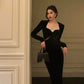 French Hepburn style velvet dress backless slit long dress party dress     S5696