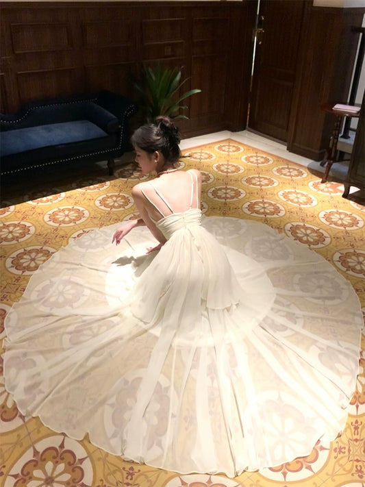 Design double-layer ruffled dress V-neck backless party dress      S6035