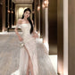 Engagement dress sequin strapless off shoulder evening dress     S5869