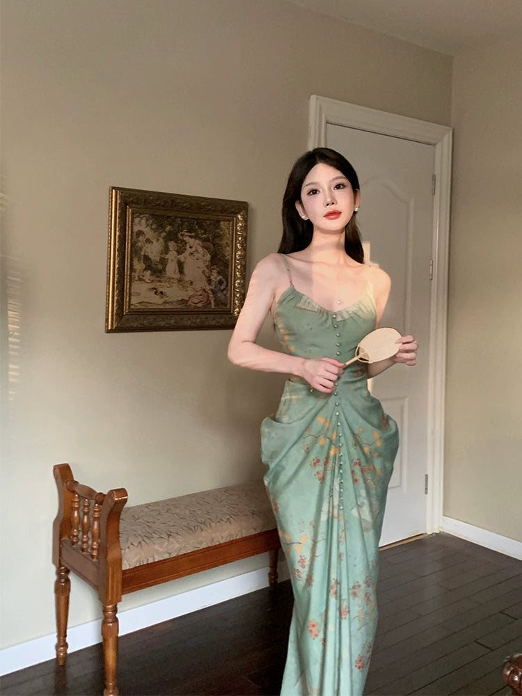 Retro green long party dress evening gown        S6006