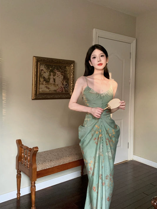 Retro green long party dress evening gown        S6006