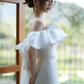 Elegant Off-shoulder White Bridal Gown With Train      S5434