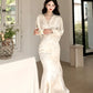 white long-sleeved satin dress long party dress      S5971