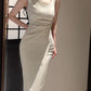 white simple dress long party dress    S6057
