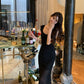 Black polka dot suspender dress women's chiffon sexy long party dress     S5717