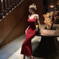 Sexy backless mermaid red suspender dress      S5816