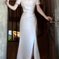 Short-sleeved square-neck dress Summer long engagement dress     S5969