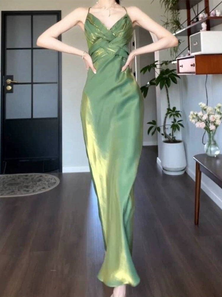 Green evening dress green birthday dress    S5933