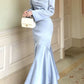 square neck satin dress new long sleeve party dress    S6088
