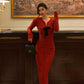 Red knitted dress for women V-neck party dress    S5605
