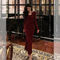 Red long-sleeved knitted dress party dress     S5700