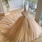 Champagne Beaded Princess Dress, Gorgeous Wedding Dress, Dreamy Bridal Ball Gown    S6086