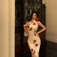 Chinese style velvet cheongsam dress for women new retro printed slit party dress     S5658