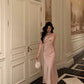 Pink satin suspender dress new style gentle mermaid party dress    S5602